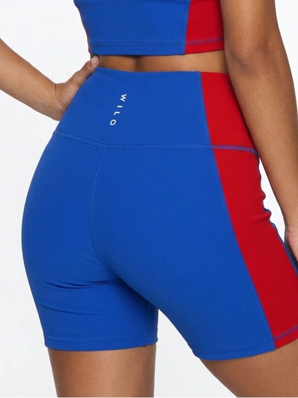 WILO | Blue & Red Ribbed Biker Shorts Crossover Front Women’s Size X-Small